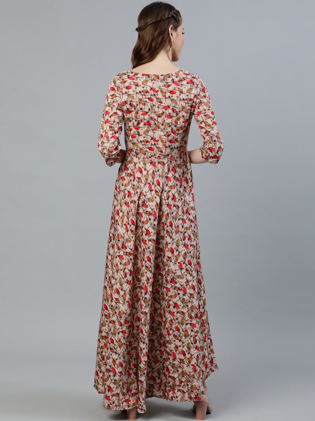 Women Blue Floral Printed Maxi Dress With Three Quarter Sleeves | LASVINI - Redefining Indian Fashion with Elegance