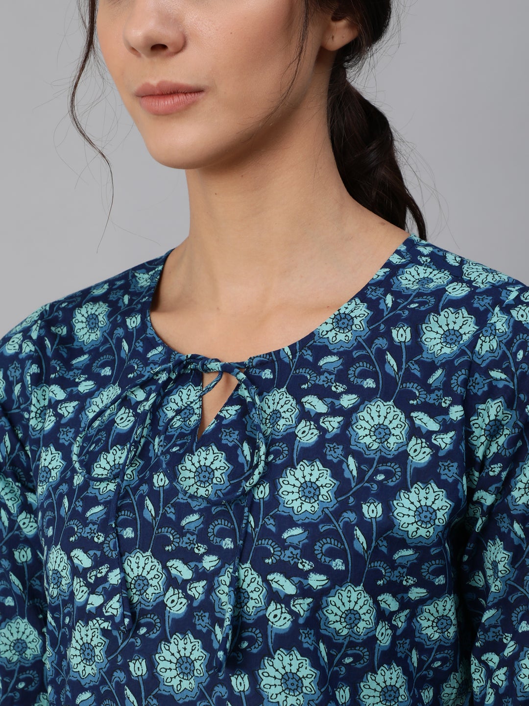 Women Blue Floral Printed Night Suit | LASVINI - Redefining Indian Fashion with Elegance