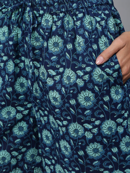 Women Blue Floral Printed Night Suit | LASVINI - Redefining Indian Fashion with Elegance