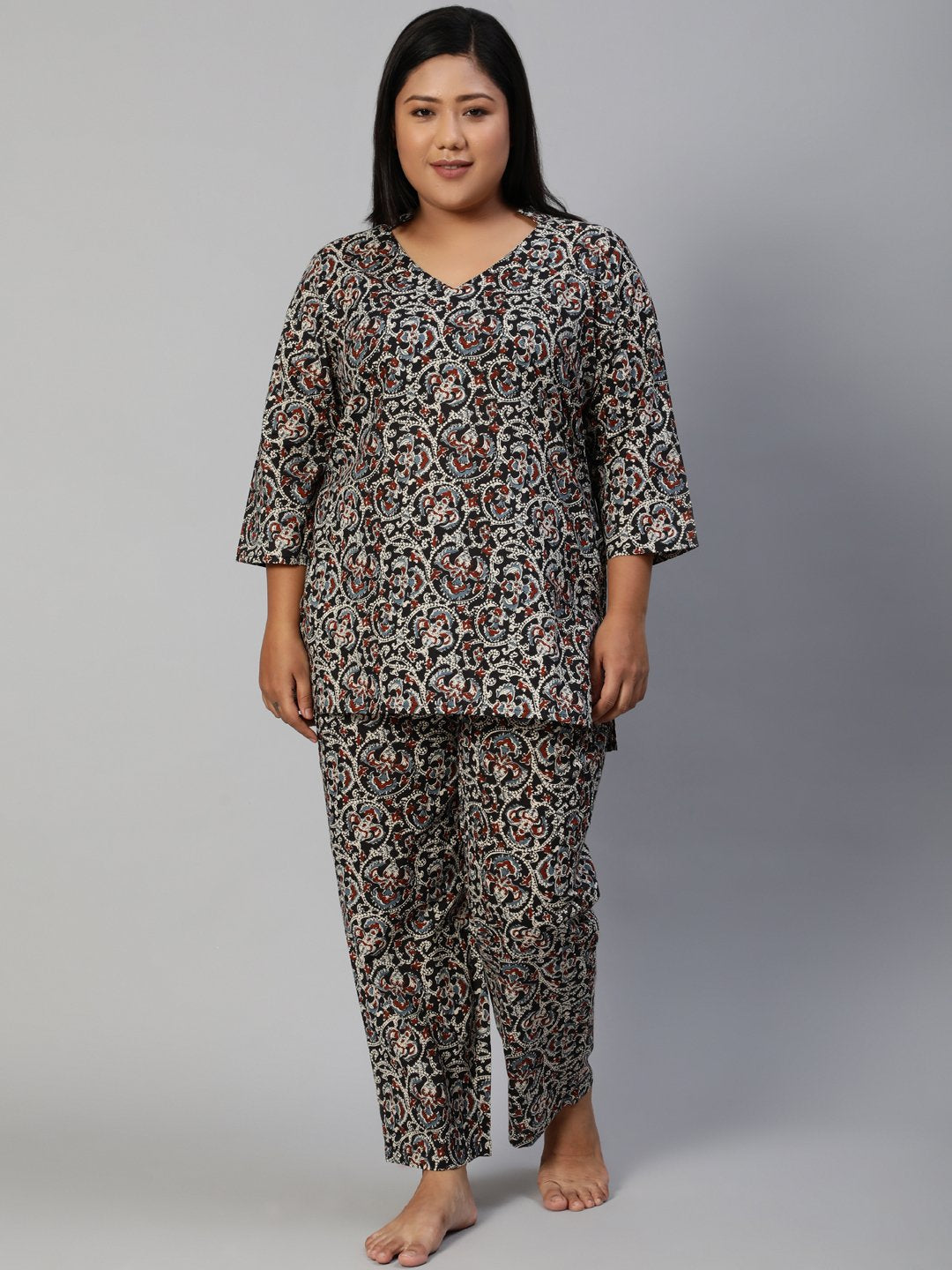 Women Black Printed Night Suit | LASVINI - Redefining Indian Fashion with Elegance