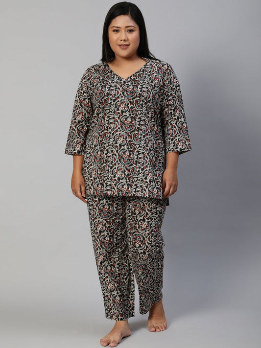 Women Black Printed Night Suit | LASVINI - Redefining Indian Fashion with Elegance