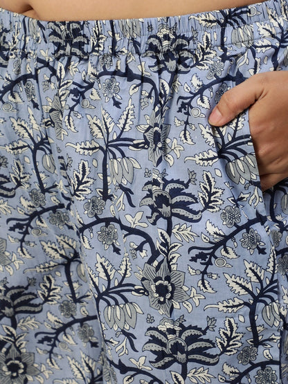 Women Blue Printed Night Suit | LASVINI - Redefining Indian Fashion with Elegance