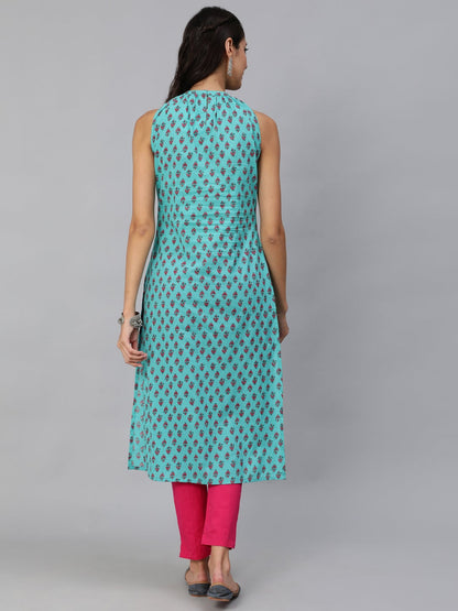 Women Green Printed Straight Sleeveless Kurta | LASVINI - Redefining Indian Fashion with Elegance
