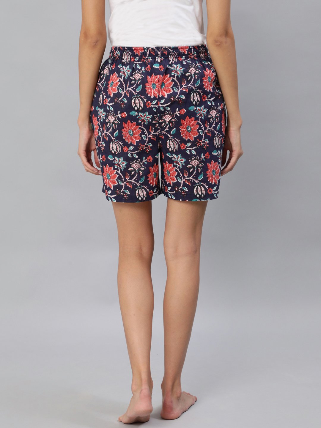 Women Blue Floral Printd Shorts With Pocket | LASVINI - Redefining Indian Fashion with Elegance