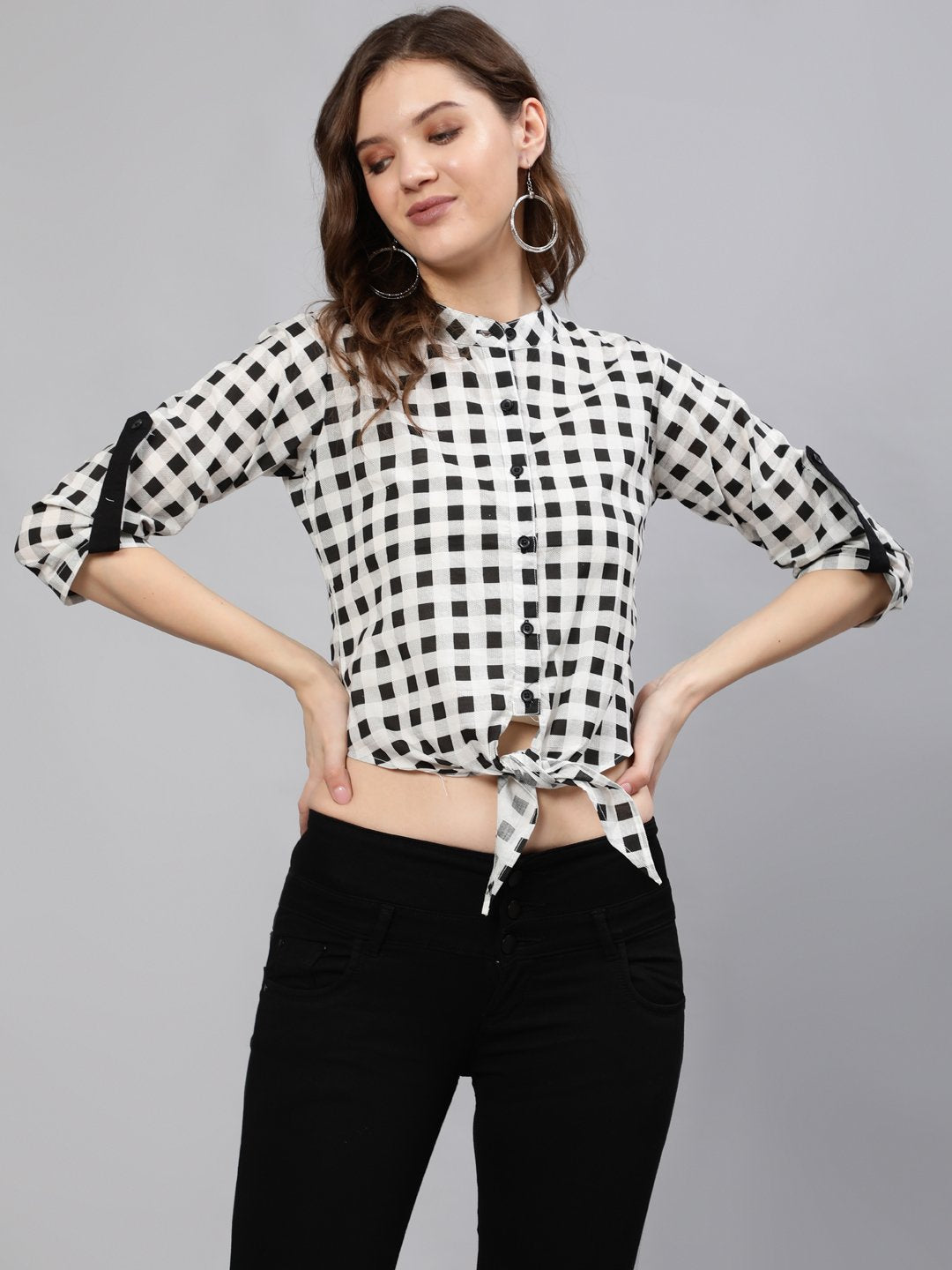 Women Black & White Checked Printed Top | LASVINI - Redefining Indian Fashion with Elegance
