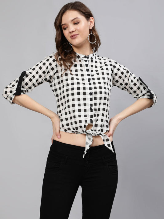 Women Black & White Checked Printed Top | LASVINI - Redefining Indian Fashion with Elegance