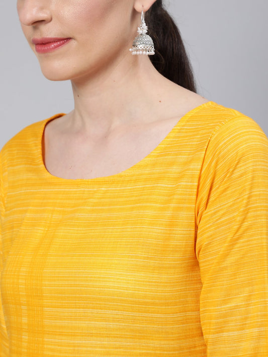 Women Yellow Straight Kurta With Three Quarter Sleeves | LASVINI - Redefining Indian Fashion with Elegance
