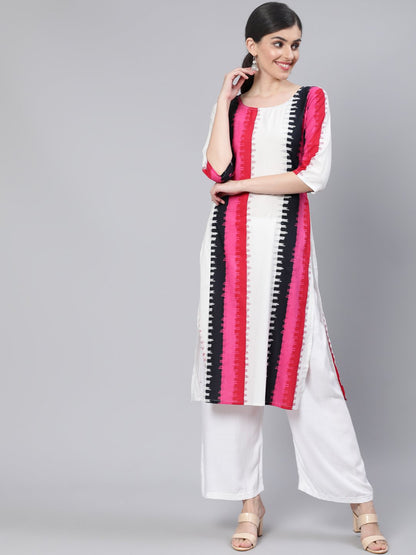 Women Multi Straight Kurta With Three Quarter Sleeves | LASVINI - Redefining Indian Fashion with Elegance