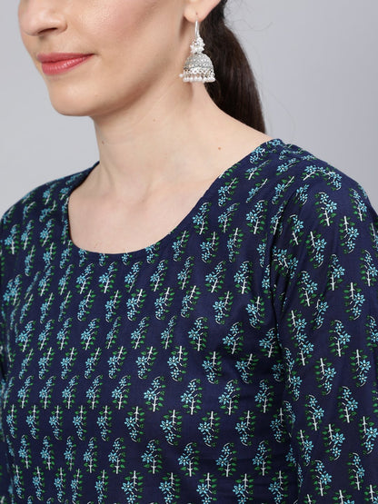 Women Navy Blue Straight Kurta With Three Quarter Sleeves | LASVINI - Redefining Indian Fashion with Elegance