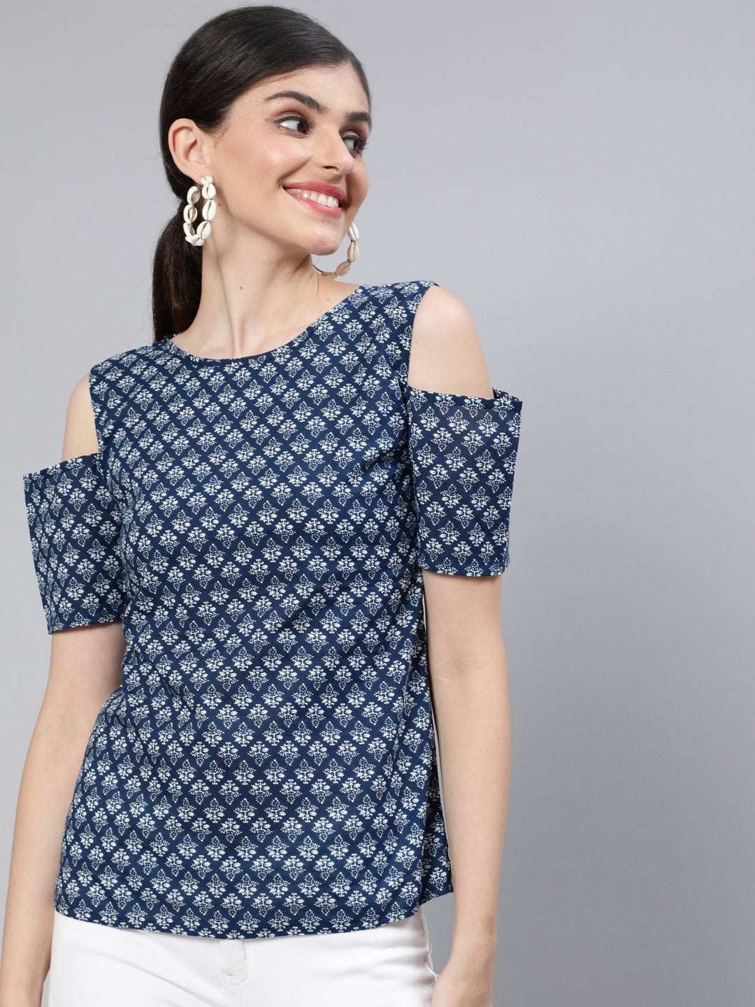 Women Blue Printed Top | LASVINI - Redefining Indian Fashion with Elegance