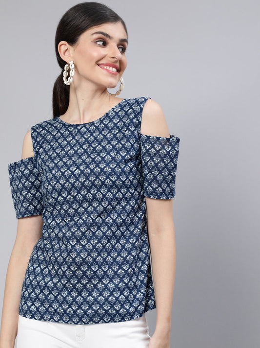 Women Blue Printed Top | LASVINI - Redefining Indian Fashion with Elegance