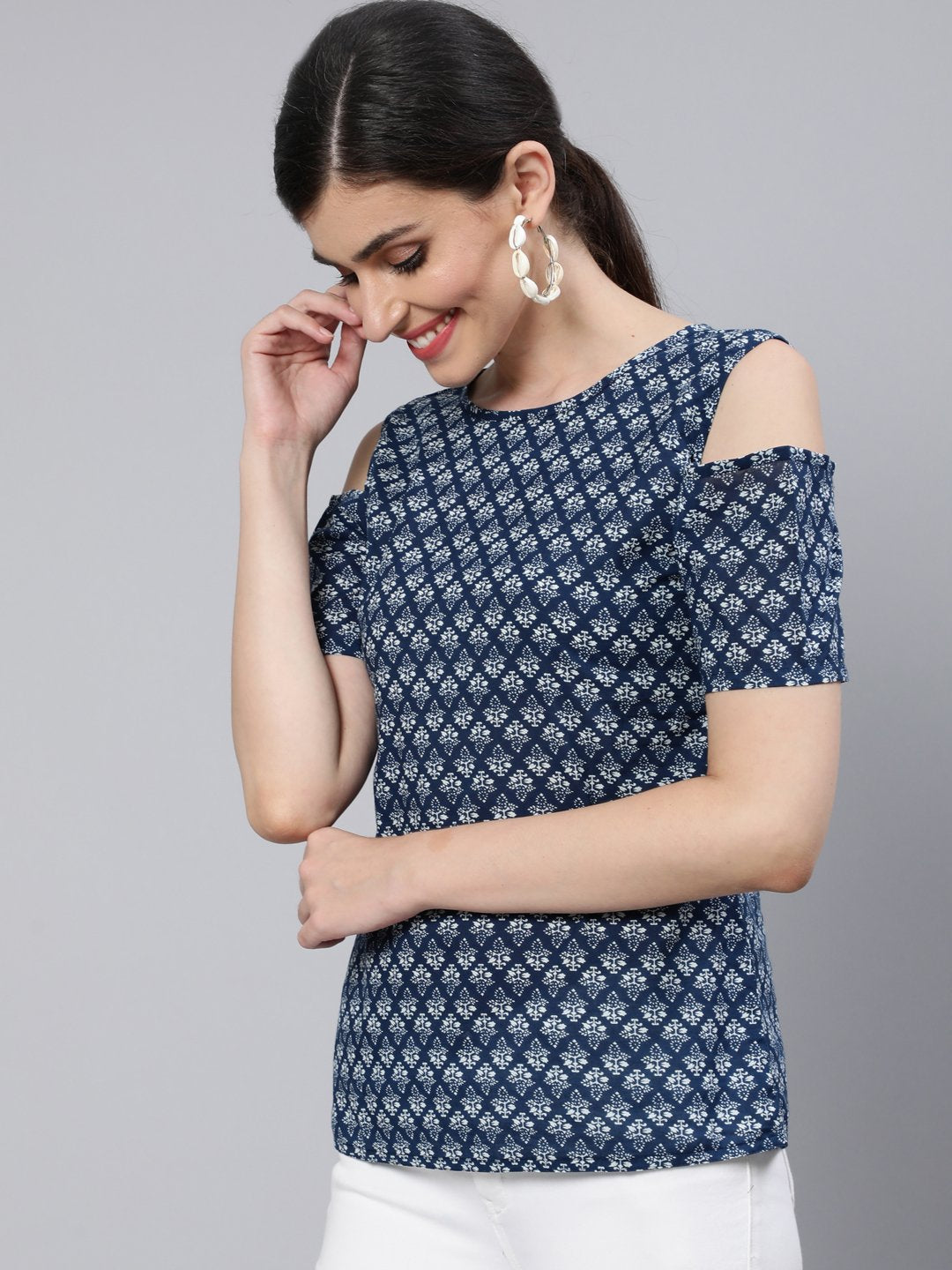 Women Blue Printed Top | LASVINI - Redefining Indian Fashion with Elegance