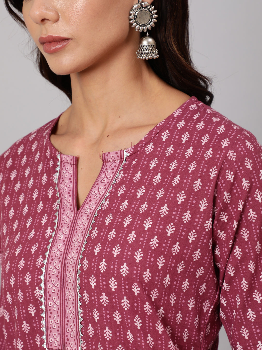 Women Mauve Printed Straight Kurta With Three Quarter Sleeves | LASVINI - Redefining Indian Fashion with Elegance