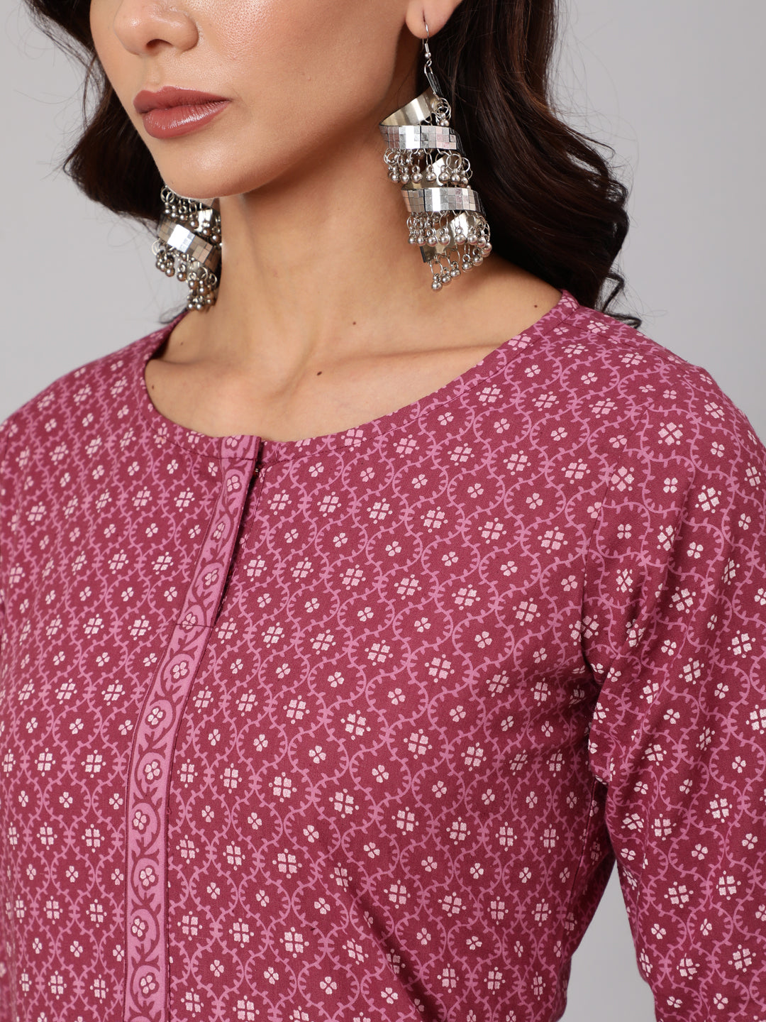 Women Mauve Printed Straight Kurta With Three Quarter Sleeves | LASVINI - Redefining Indian Fashion with Elegance