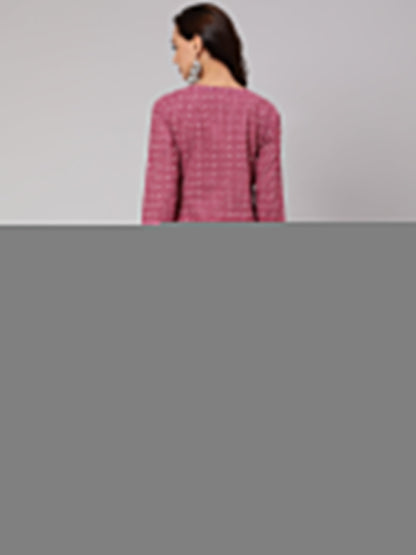 Women Mauve Printed Straight Kurta With Three Quarter Sleeves | LASVINI - Redefining Indian Fashion with Elegance