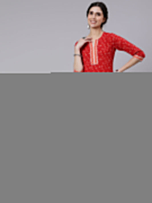 Women Red Printed Straight Kurta With Three Quarter Sleeves | LASVINI - Redefining Indian Fashion with Elegance
