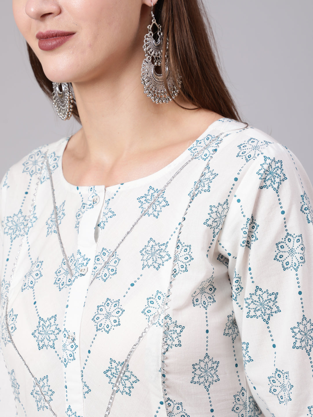 Women Off White Printed Flared Kurta With Trouser & Dupatta | LASVINI - Redefining Indian Fashion with Elegance