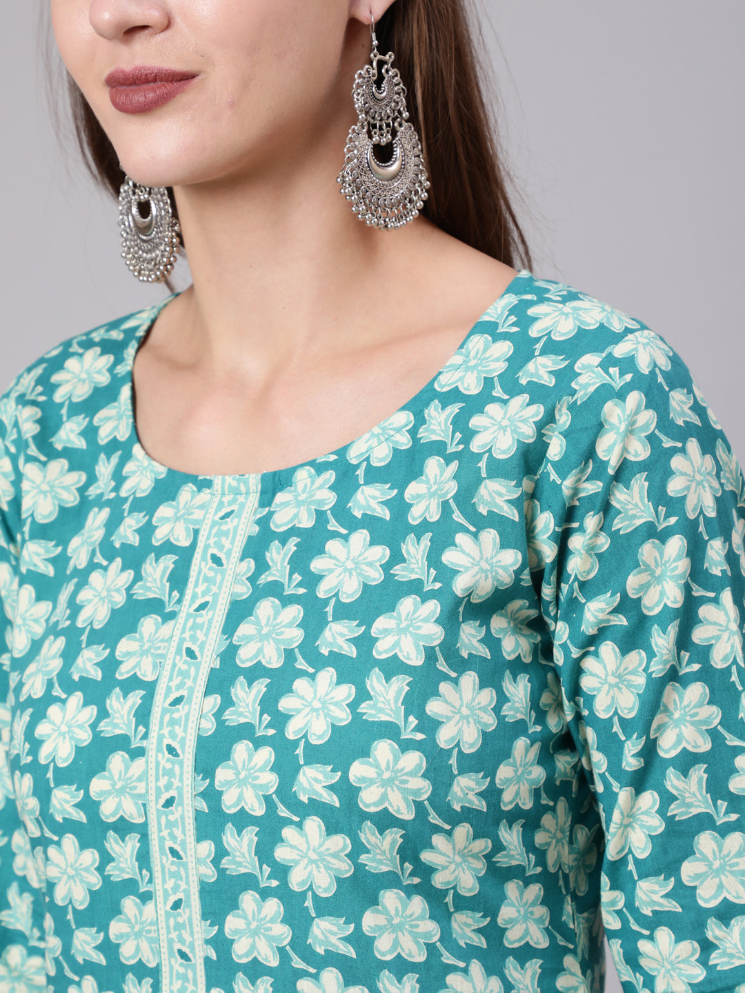 Women Blue Printed Straight Kurta With Three Quarter Sleeves | LASVINI - Redefining Indian Fashion with Elegance