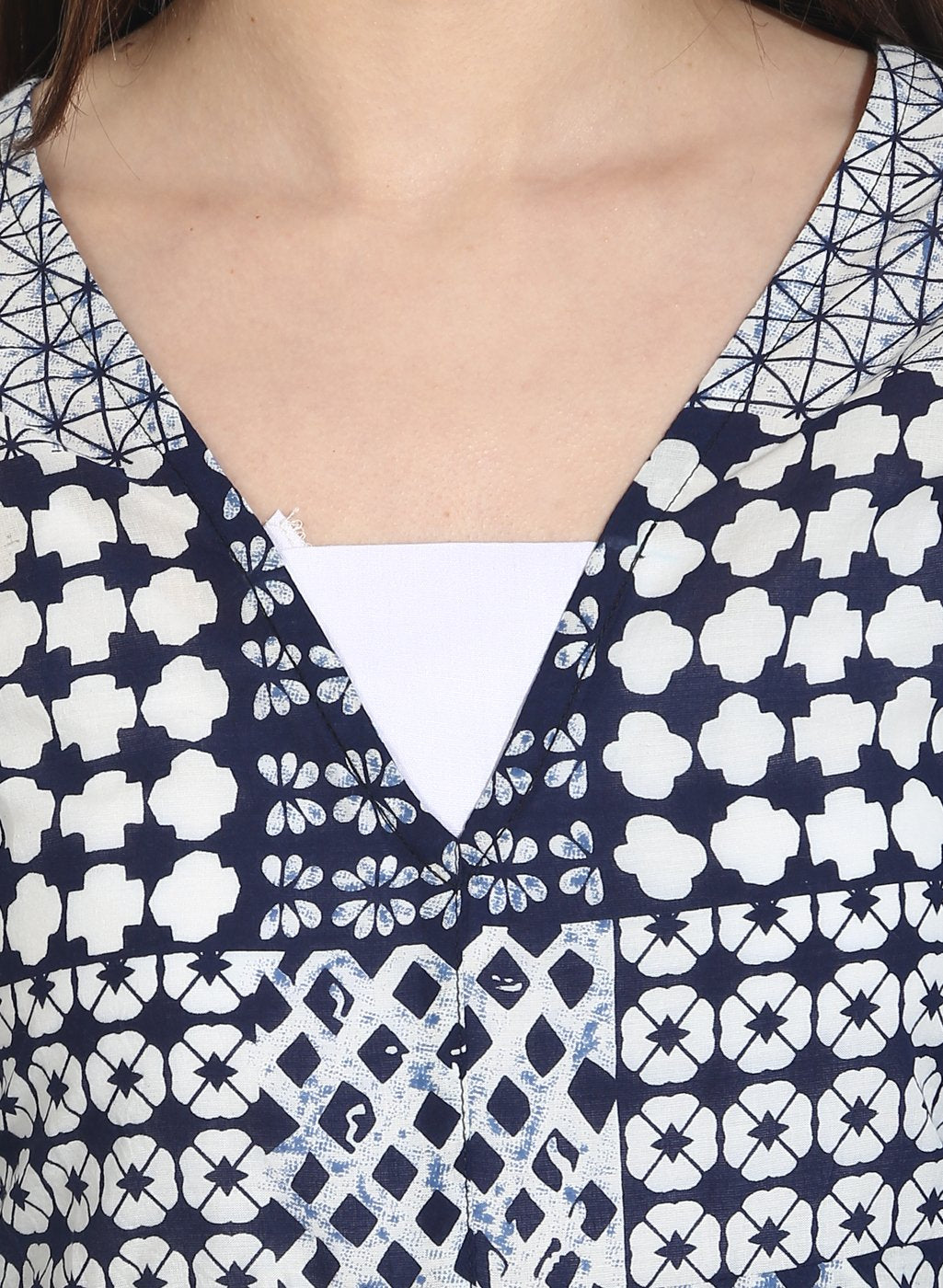 Blue Printed 3/4Th Sleeve Floor Length Open Kurta | LASVINI - Redefining Indian Fashion with Elegance