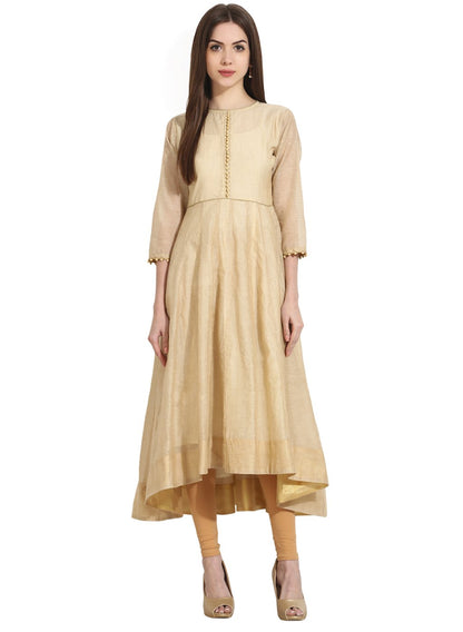 Beige 3/4Th Sleeve Khadi Anarkali Kurta | LASVINI - Redefining Indian Fashion with Elegance