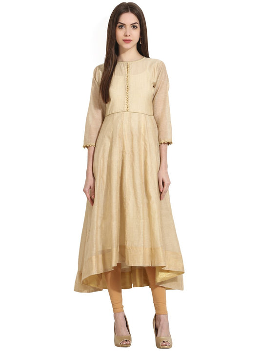 Beige 3/4Th Sleeve Khadi Anarkali Kurta | LASVINI - Redefining Indian Fashion with Elegance