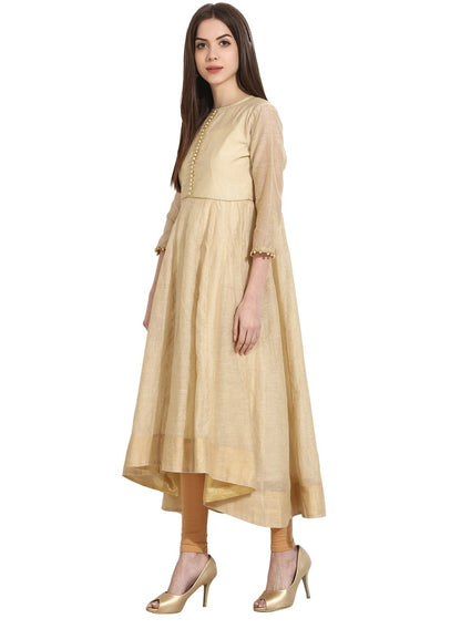 Beige 3/4Th Sleeve Khadi Anarkali Kurta | LASVINI - Redefining Indian Fashion with Elegance