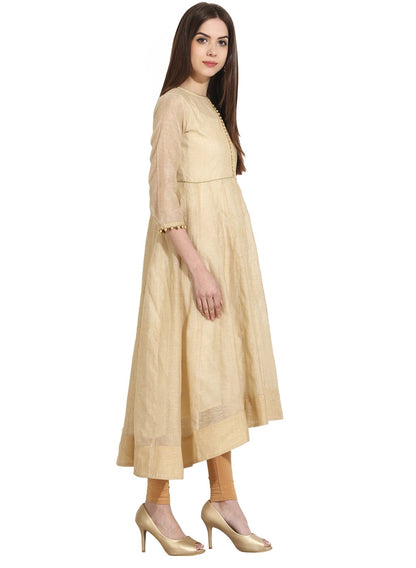 Beige 3/4Th Sleeve Khadi Anarkali Kurta | LASVINI - Redefining Indian Fashion with Elegance