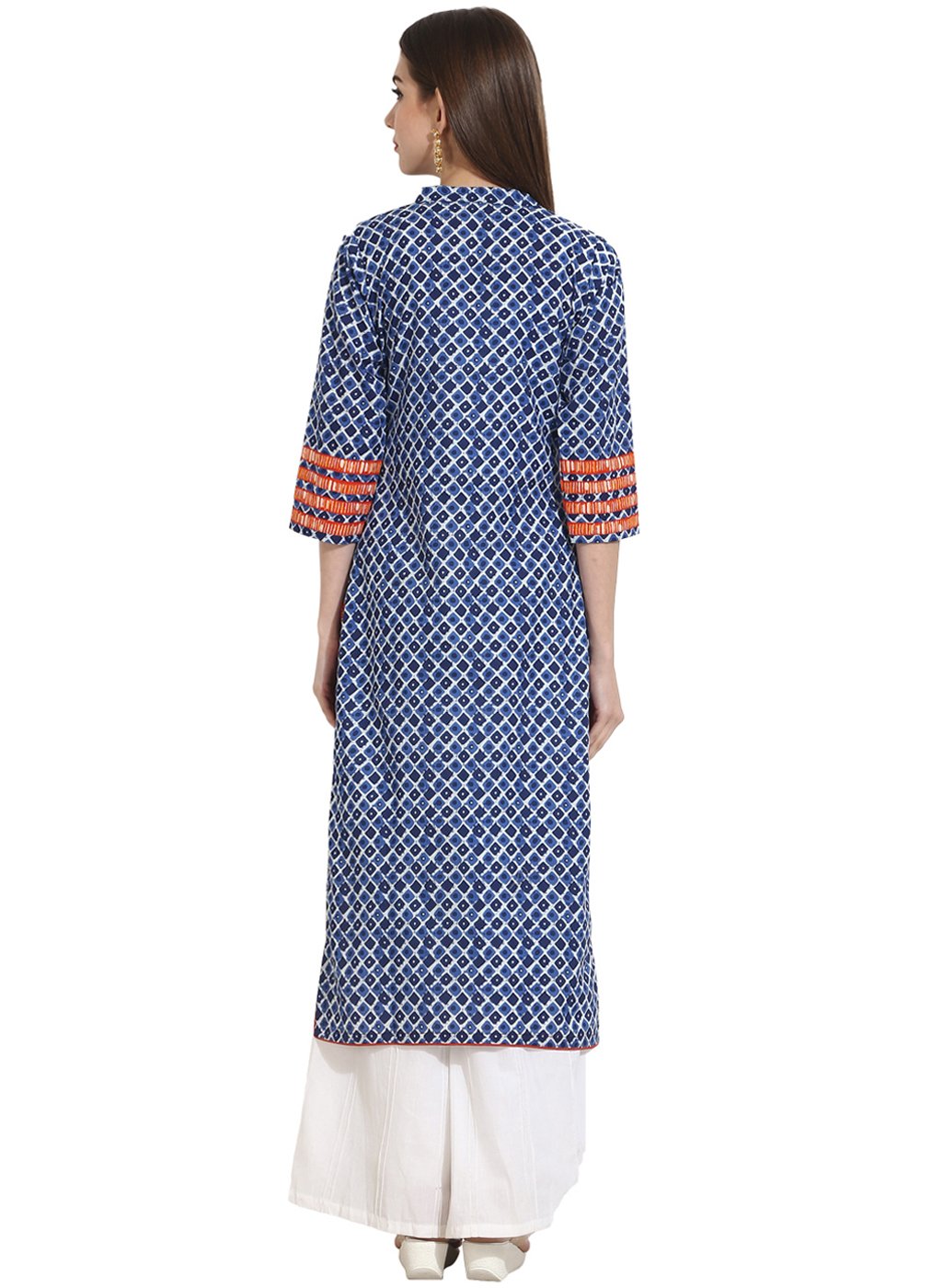 Indigo Blue Printed 3/4Th Sleeve Cotton Kurta | LASVINI - Redefining Indian Fashion with Elegance