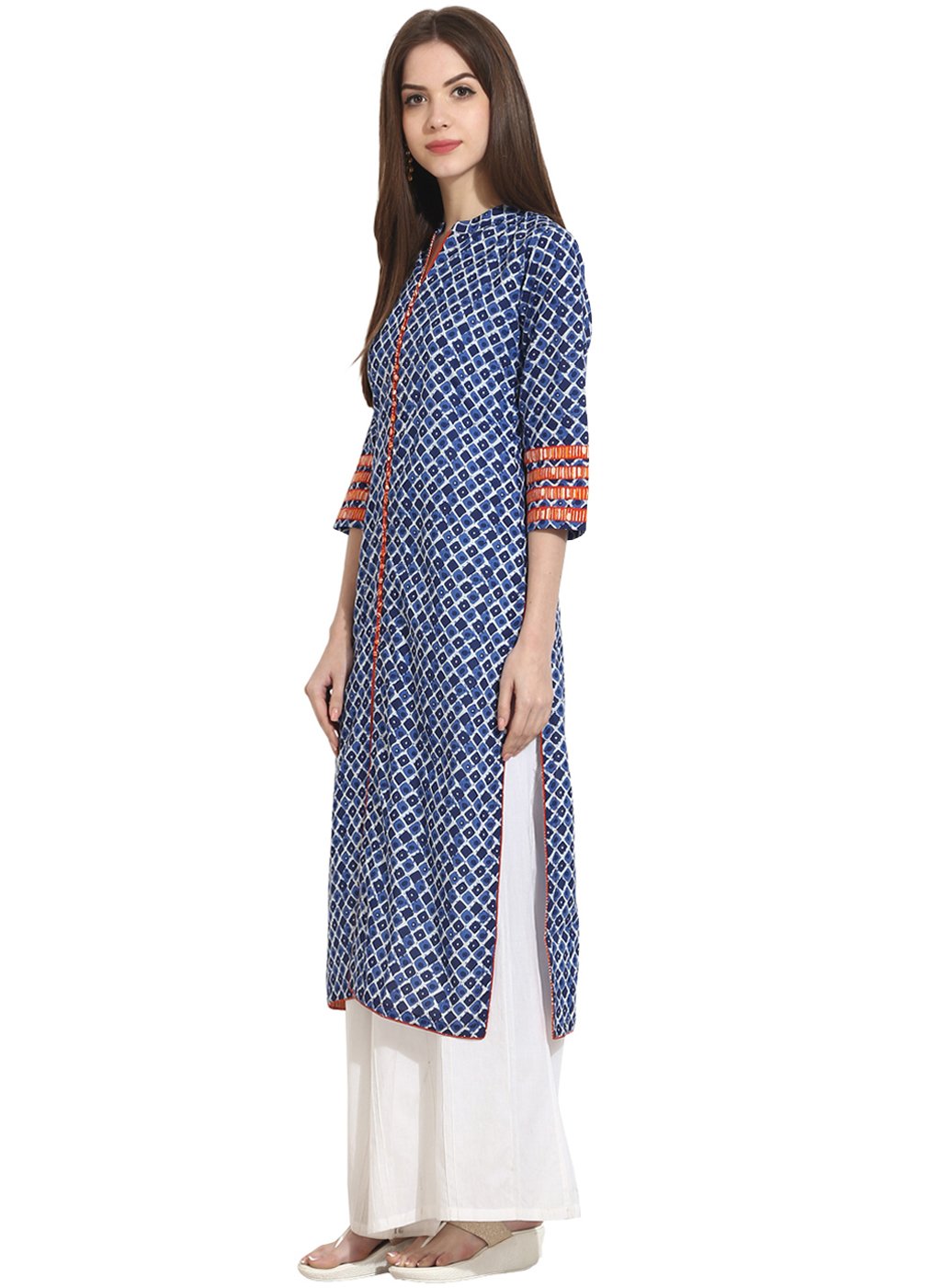 Indigo Blue Printed 3/4Th Sleeve Cotton Kurta | LASVINI - Redefining Indian Fashion with Elegance