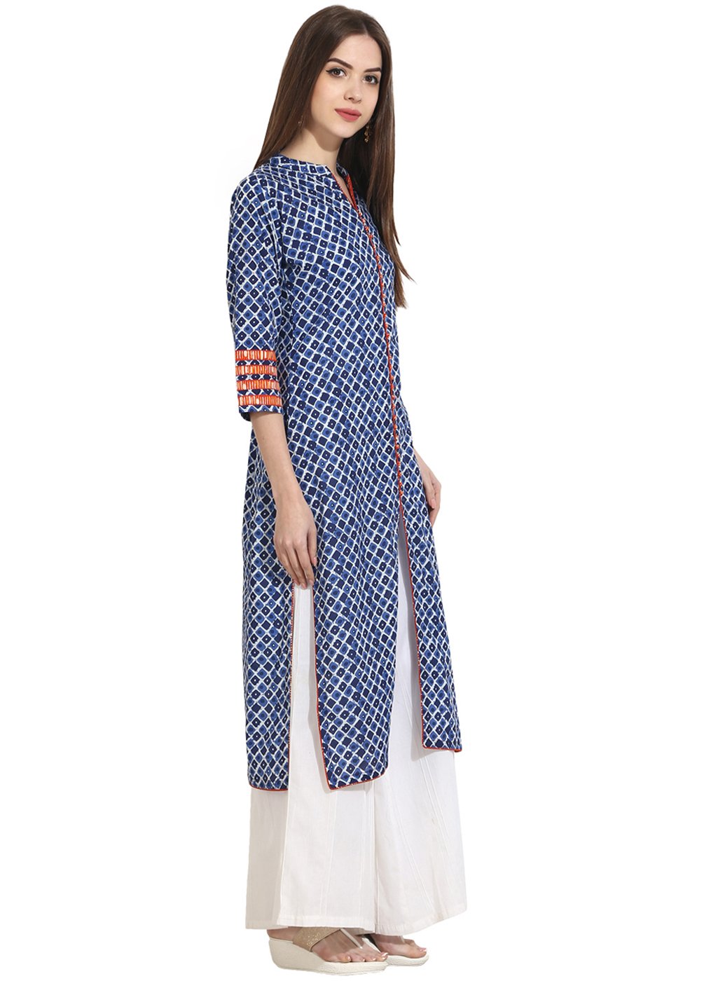 Indigo Blue Printed 3/4Th Sleeve Cotton Kurta | LASVINI - Redefining Indian Fashion with Elegance