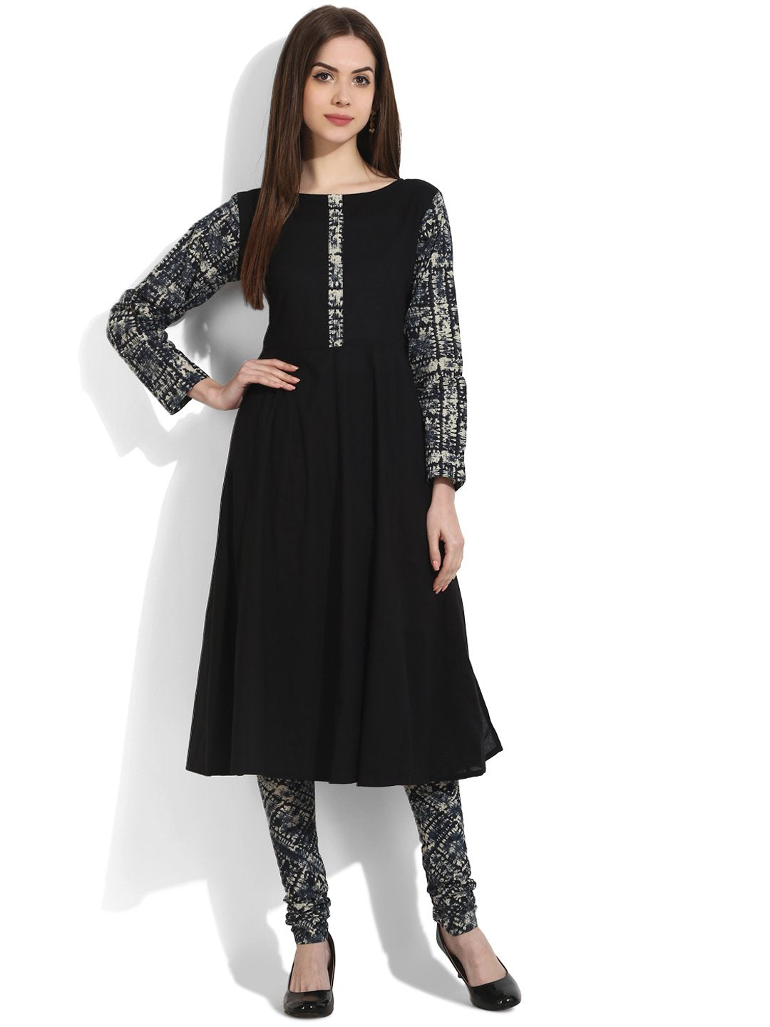 Black 3/4Th Sleeve Cotton Kurta | LASVINI - Redefining Indian Fashion with Elegance