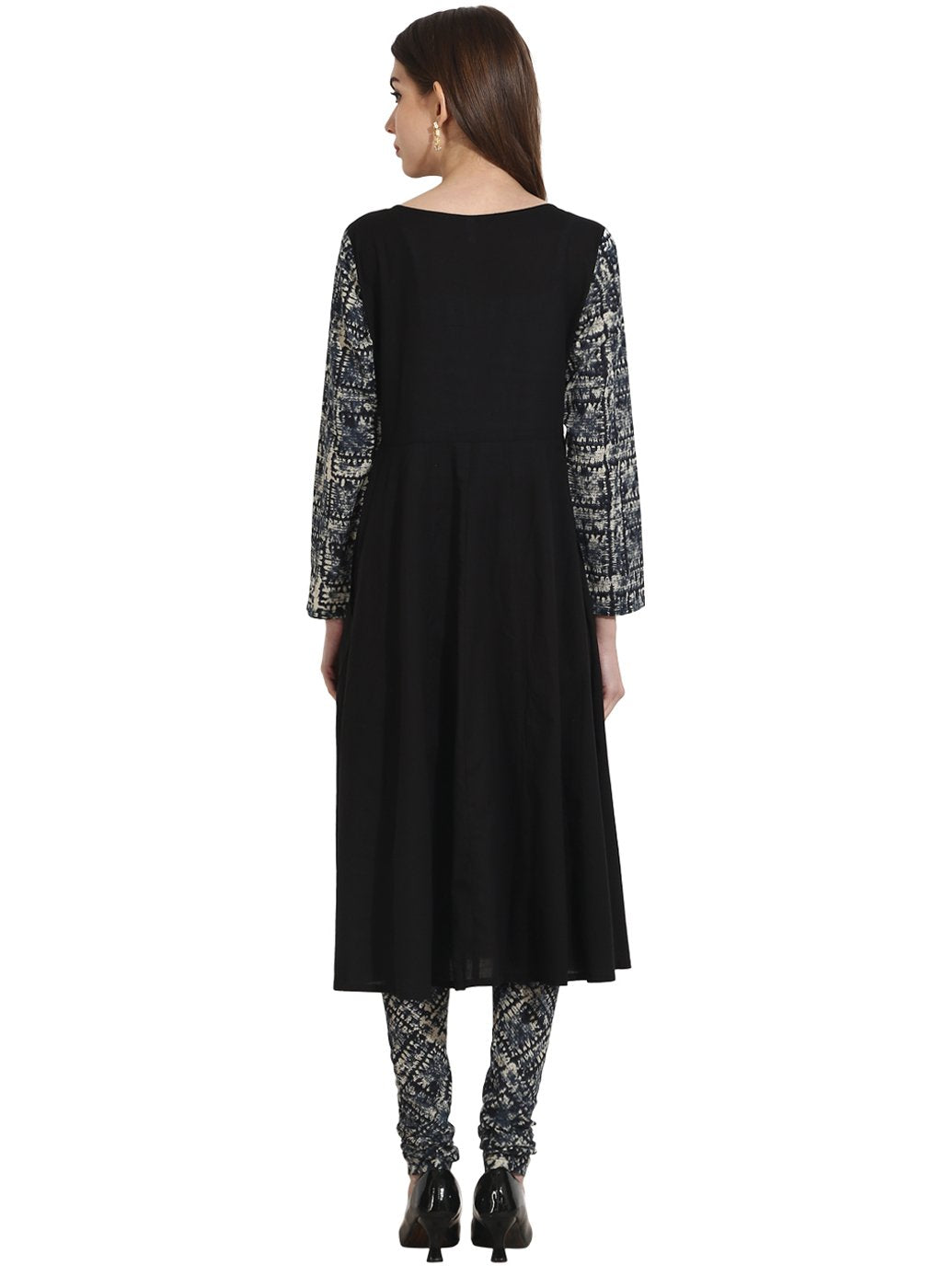 Black 3/4Th Sleeve Cotton Kurta | LASVINI - Redefining Indian Fashion with Elegance