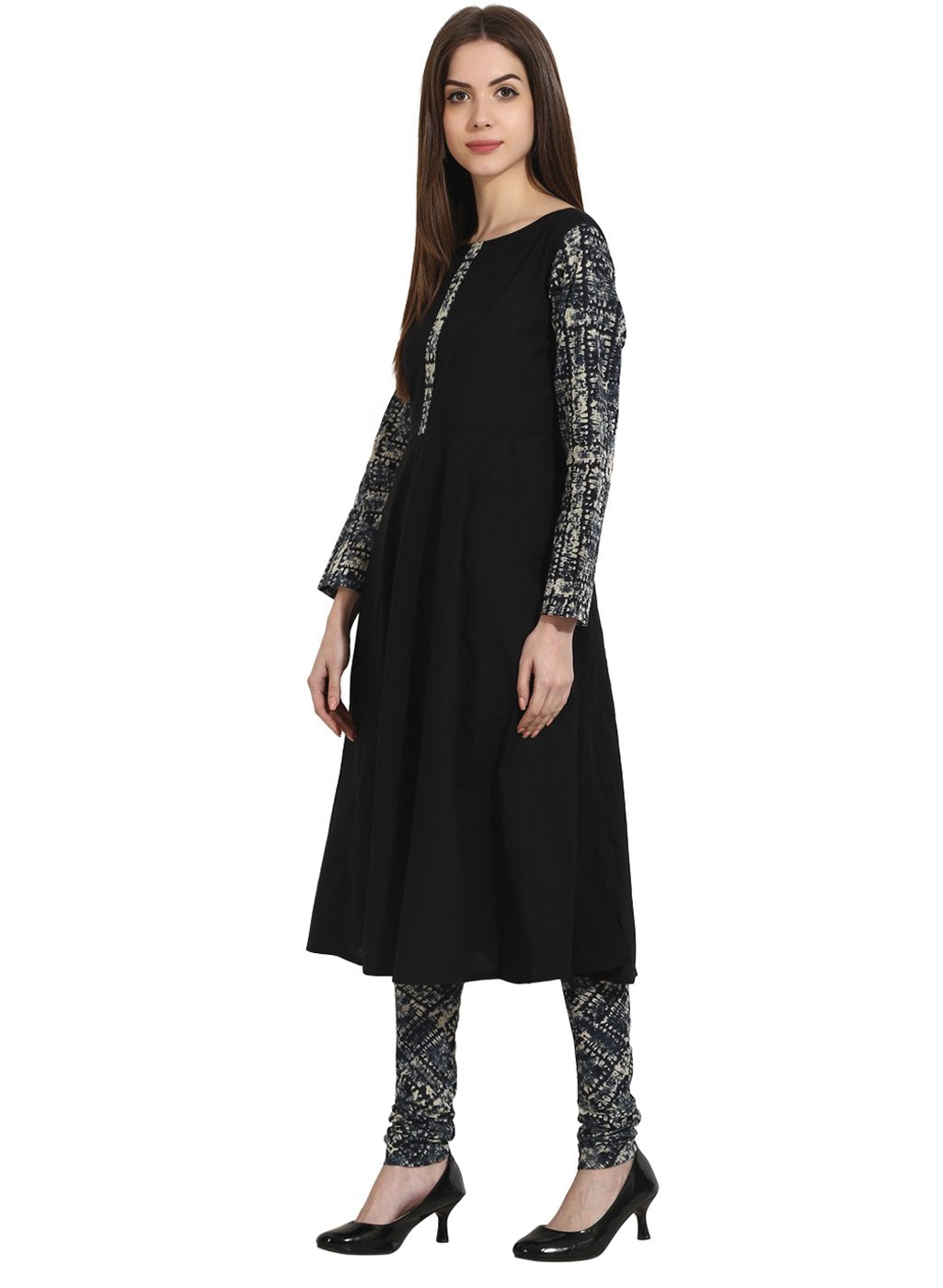 Black 3/4Th Sleeve Cotton Kurta | LASVINI - Redefining Indian Fashion with Elegance