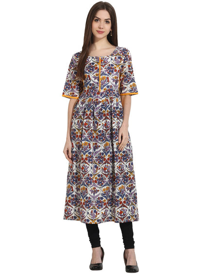 Multi 3/4Th Sleeve Cotton Anarkali Kurta | LASVINI - Redefining Indian Fashion with Elegance