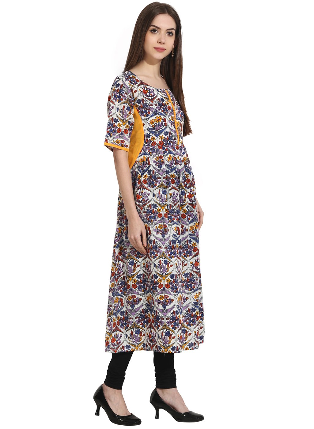 Multi 3/4Th Sleeve Cotton Anarkali Kurta | LASVINI - Redefining Indian Fashion with Elegance