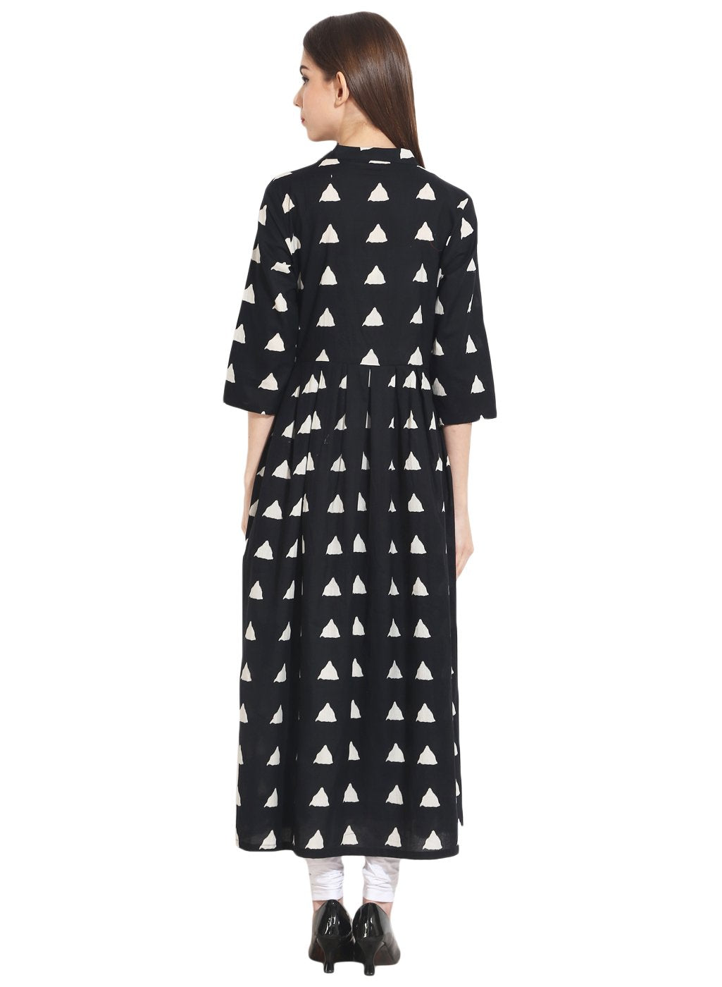 Black Full Printed 3/4Th Sleeve Cotton Anarkali Kurta | LASVINI - Redefining Indian Fashion with Elegance