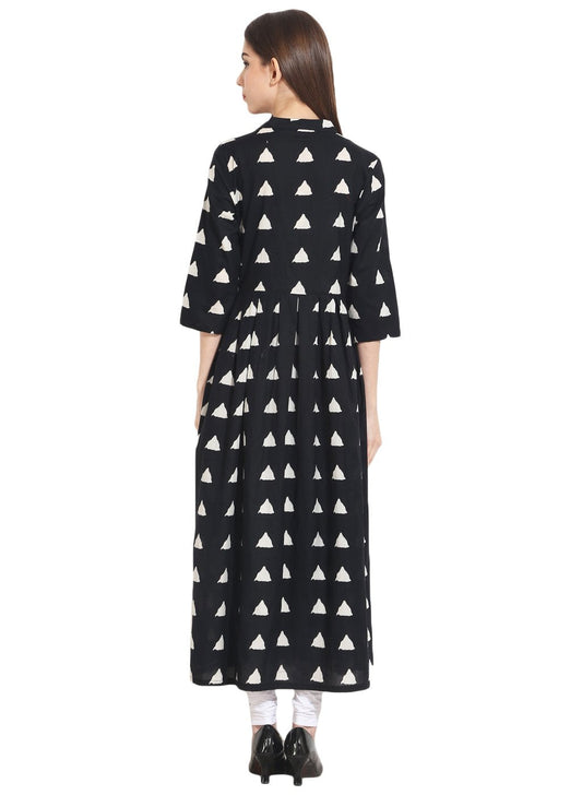 Black Full Printed 3/4Th Sleeve Cotton Anarkali Kurta | LASVINI - Redefining Indian Fashion with Elegance