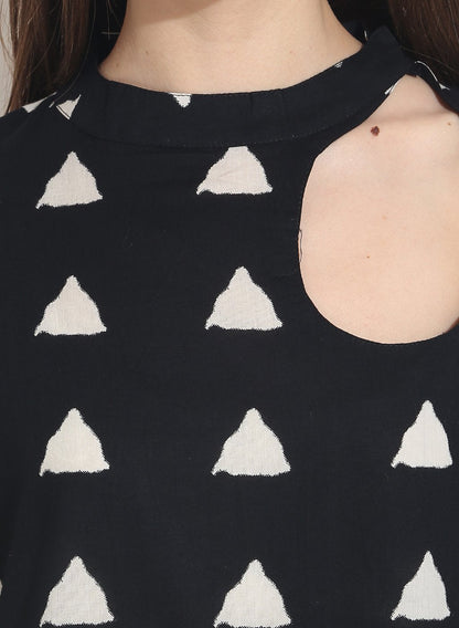 Black Full Printed 3/4Th Sleeve Cotton Anarkali Kurta | LASVINI - Redefining Indian Fashion with Elegance