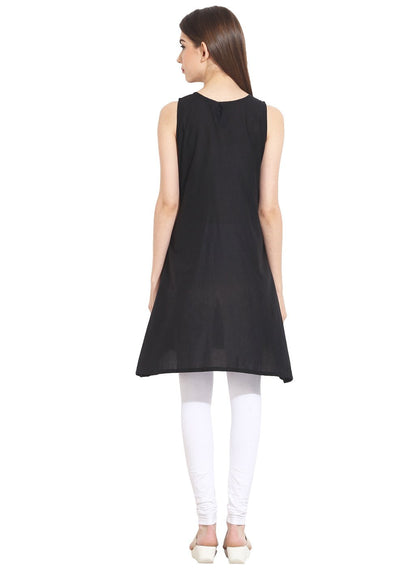 Black Sleevless Cotton Kurti | LASVINI - Redefining Indian Fashion with Elegance