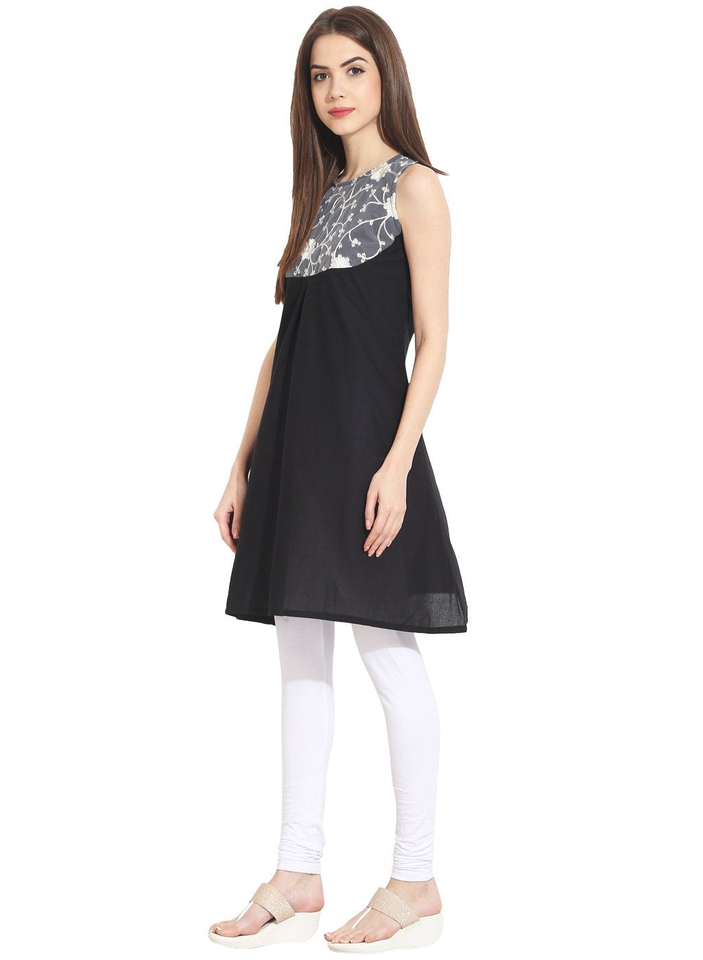 Black Sleevless Cotton Kurti | LASVINI - Redefining Indian Fashion with Elegance