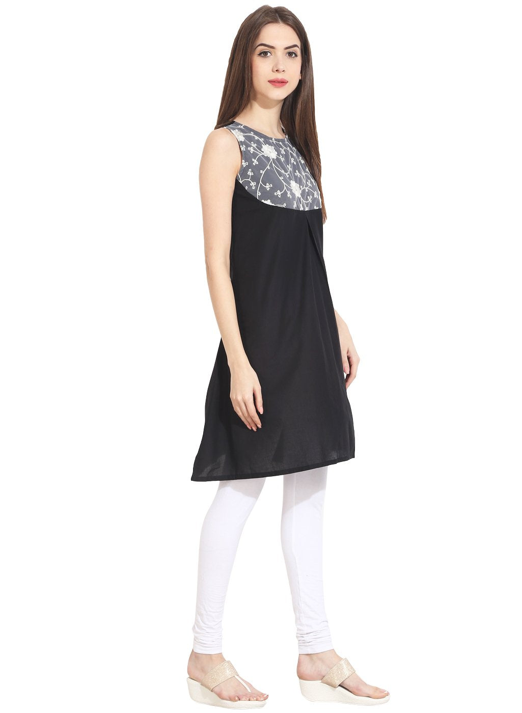 Black Sleevless Cotton Kurti | LASVINI - Redefining Indian Fashion with Elegance