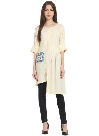Cream 3/4Th Sleeve Assymetical Georgette Kurta | LASVINI - Redefining Indian Fashion with Elegance