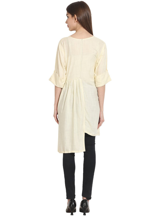 Cream 3/4Th Sleeve Assymetical Georgette Kurta | LASVINI - Redefining Indian Fashion with Elegance