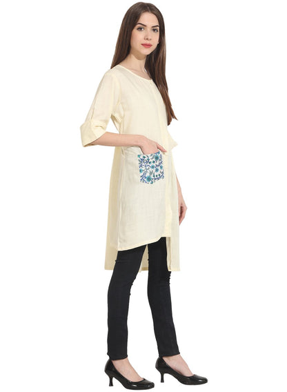 Cream 3/4Th Sleeve Assymetical Georgette Kurta | LASVINI - Redefining Indian Fashion with Elegance