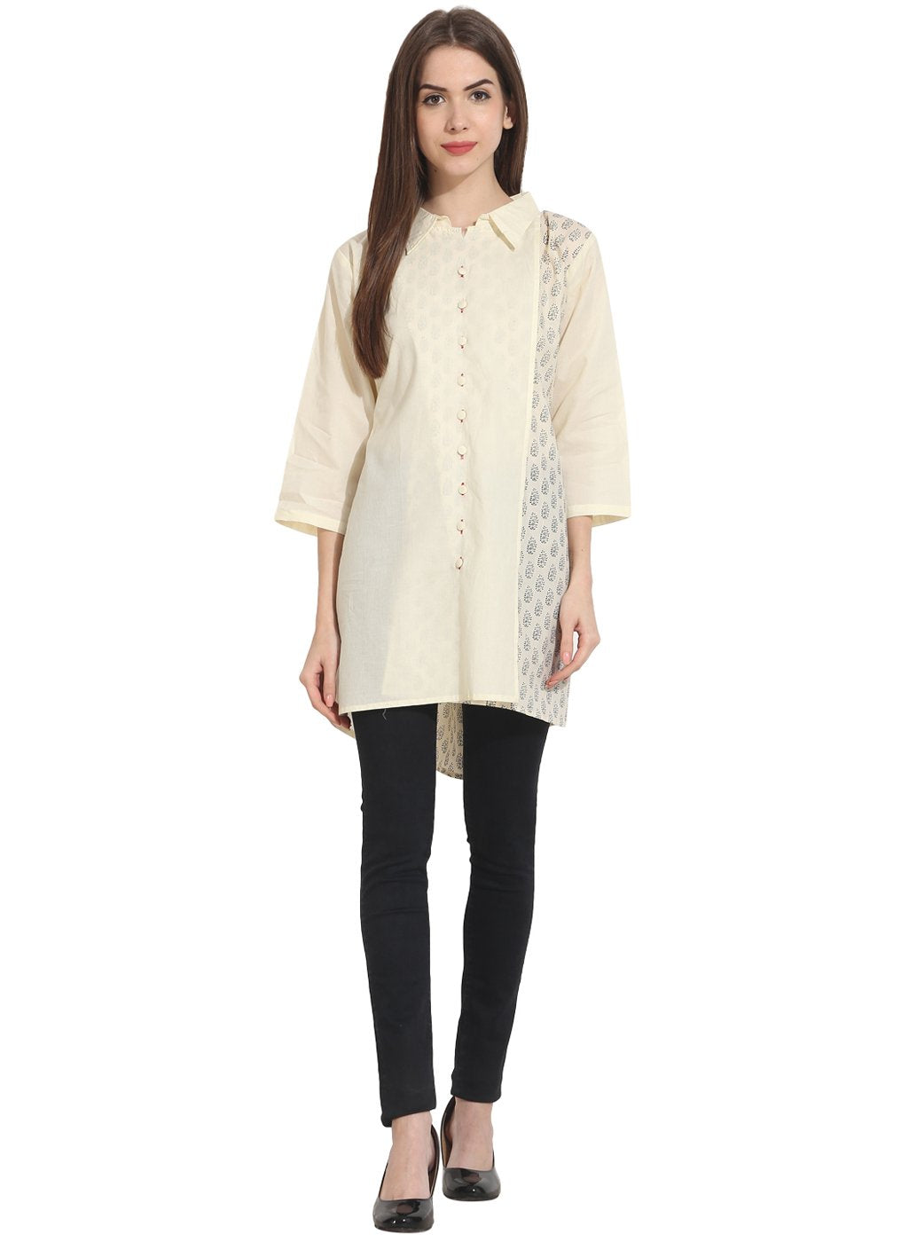 Cream Color 3/4 Sleeve Cotton Tunics | LASVINI - Redefining Indian Fashion with Elegance