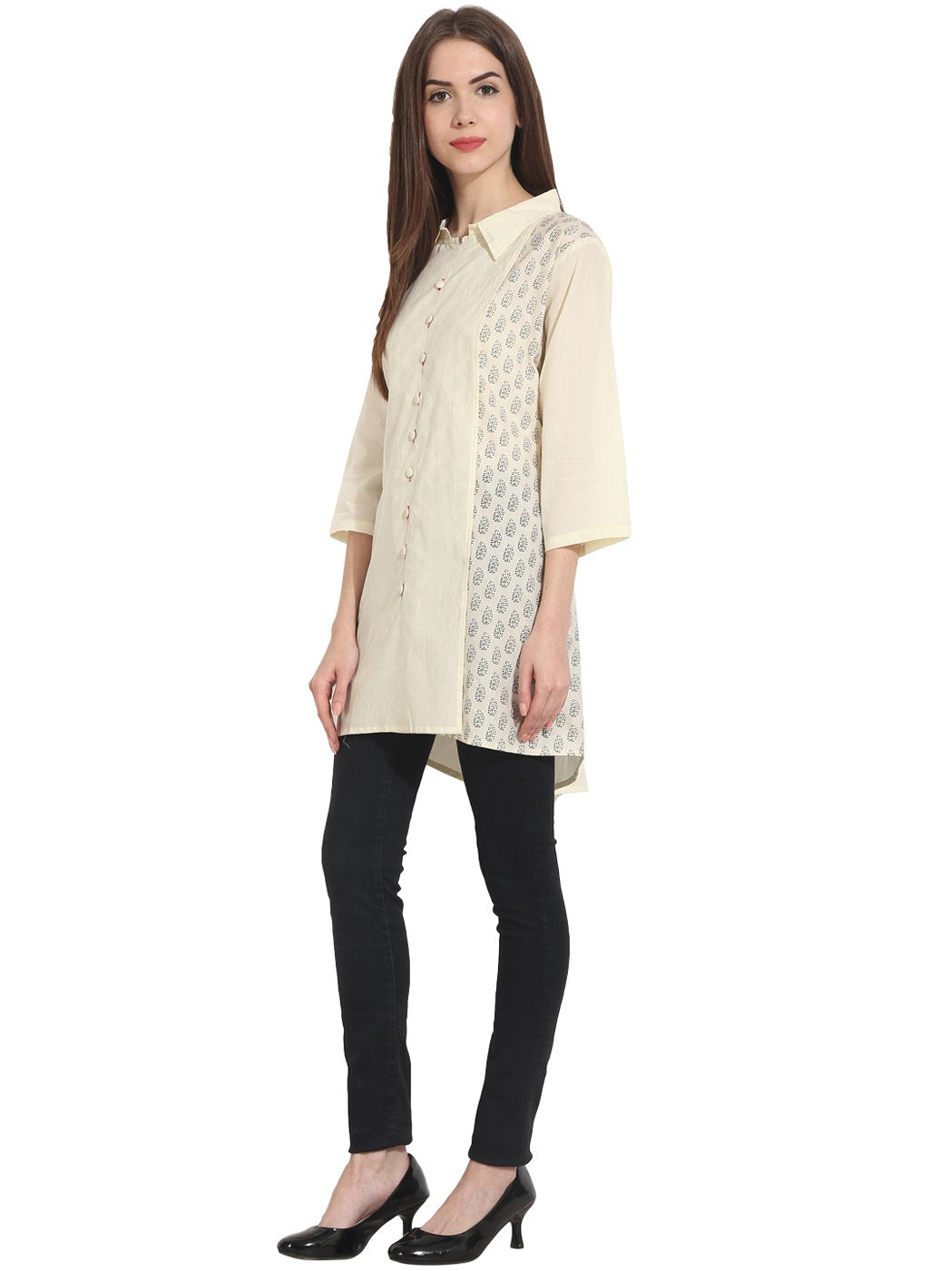 Cream Color 3/4 Sleeve Cotton Tunics | LASVINI - Redefining Indian Fashion with Elegance