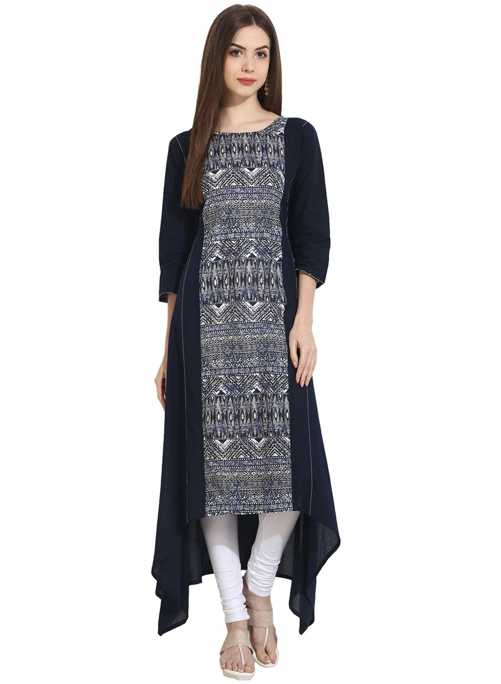 Blue 3/4Th Sleeve Rayon Assymetrical Kurta | LASVINI - Redefining Indian Fashion with Elegance