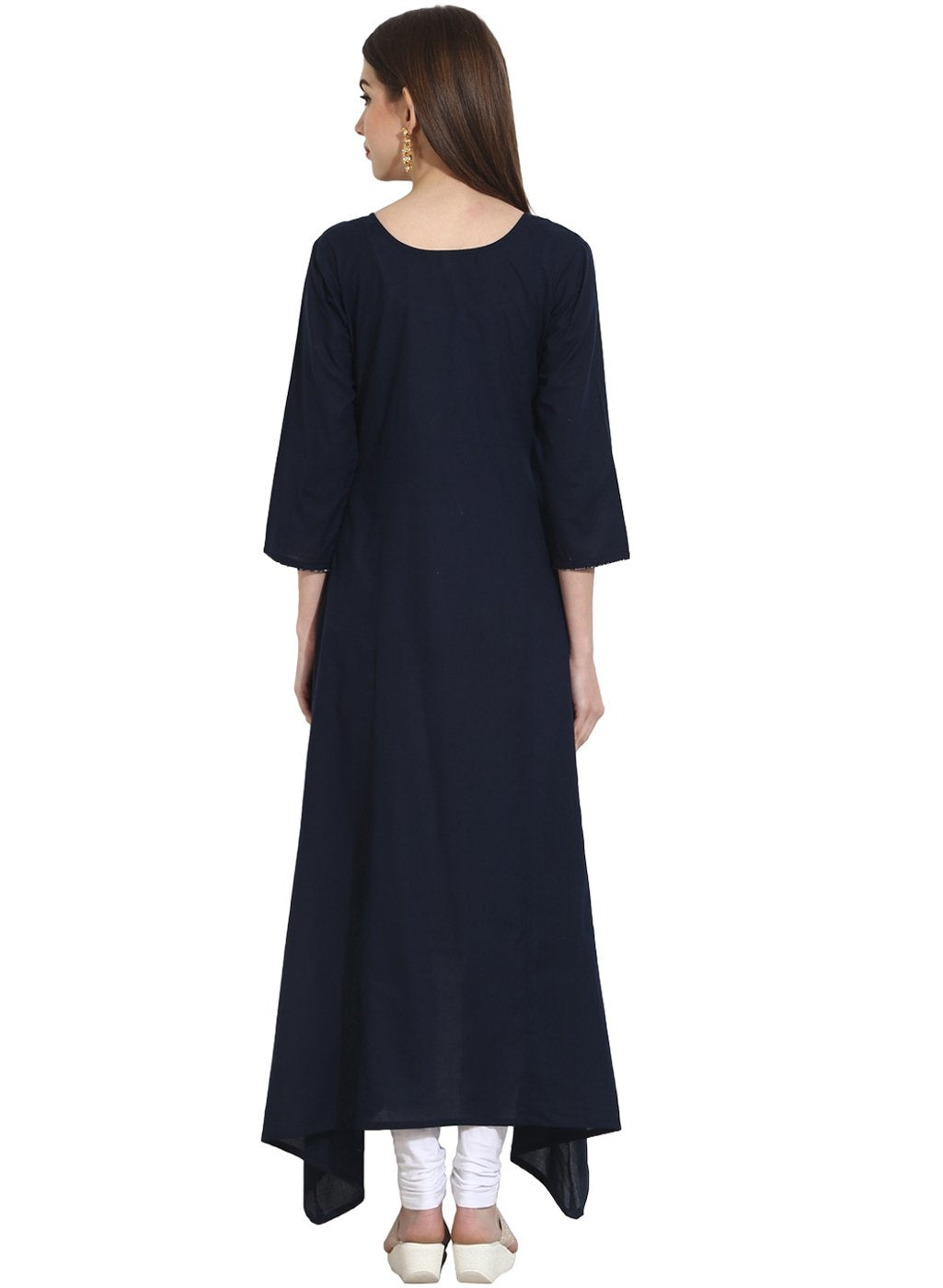 Blue 3/4Th Sleeve Rayon Assymetrical Kurta | LASVINI - Redefining Indian Fashion with Elegance