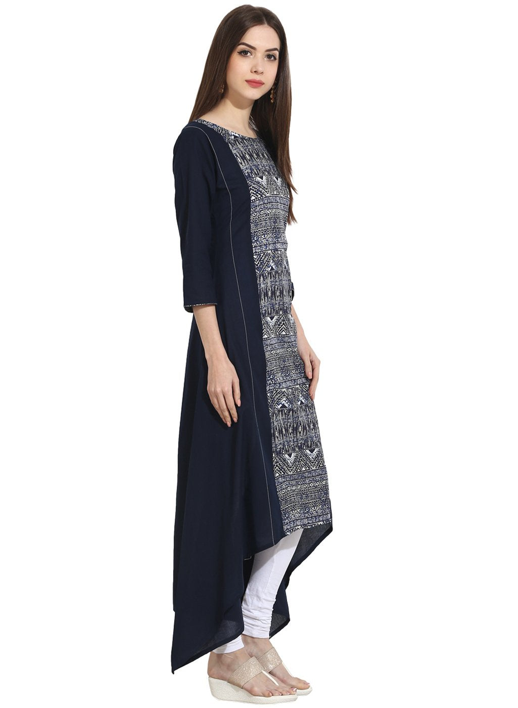 Blue 3/4Th Sleeve Rayon Assymetrical Kurta | LASVINI - Redefining Indian Fashion with Elegance