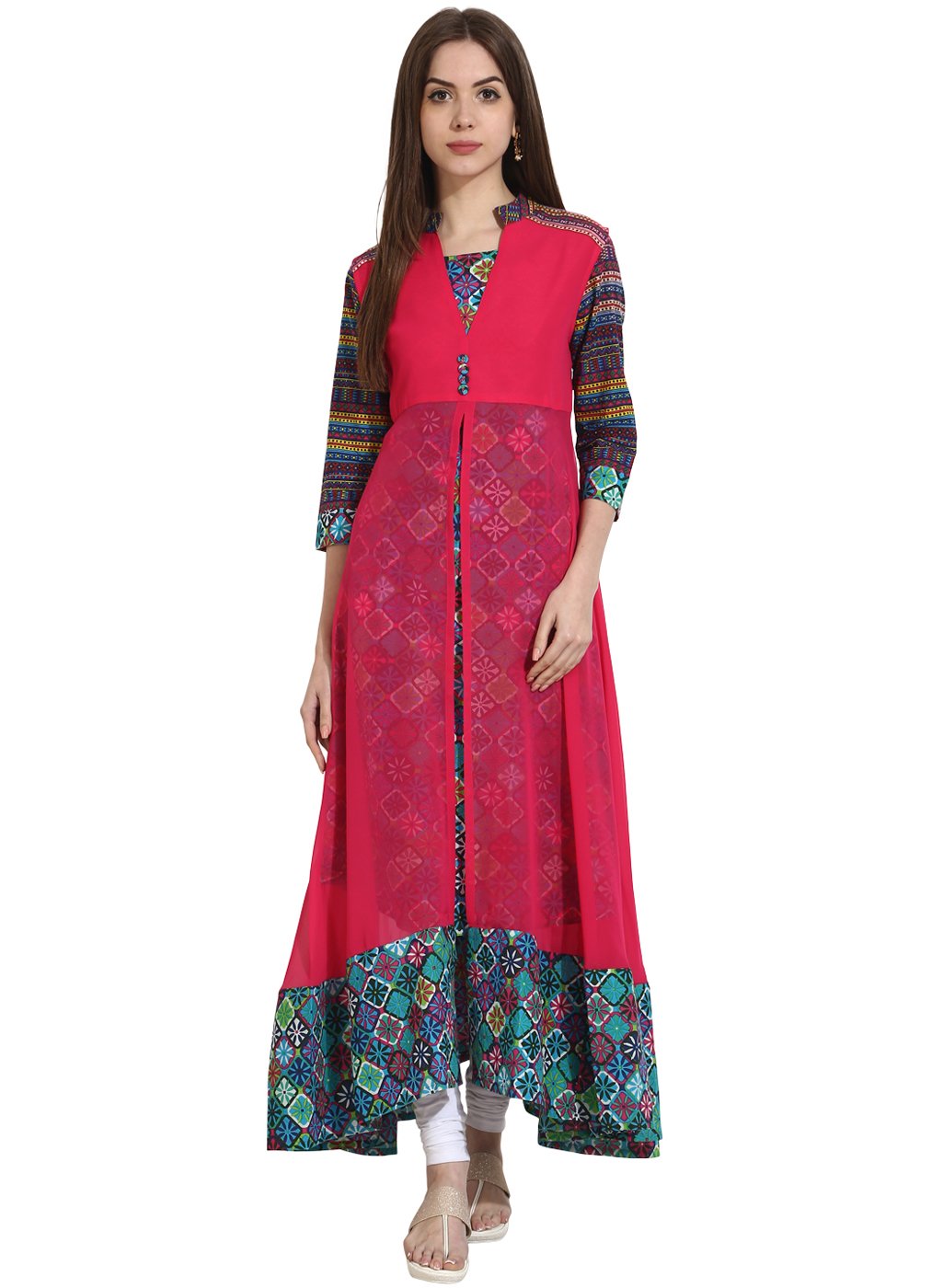 Multi 3/4Th Sleeve Cotton Anarkali Kurta | LASVINI - Redefining Indian Fashion with Elegance